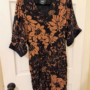 Maeve Black and Tan Floral Long Sleeve Dress